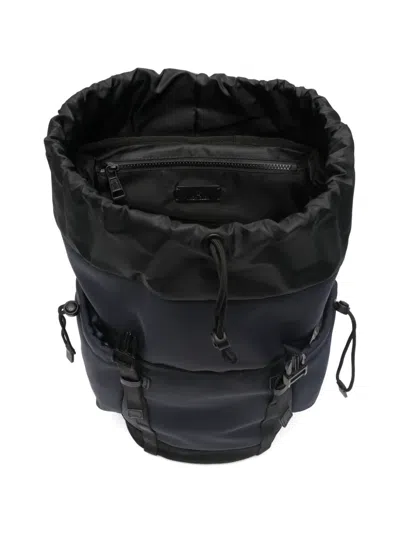 Moncler Canvas Backpack Front Flap Side Pockets In Blue