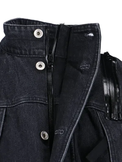 Sacai High Collar Jacket Adjustable Drawstring Front Pockets In Black