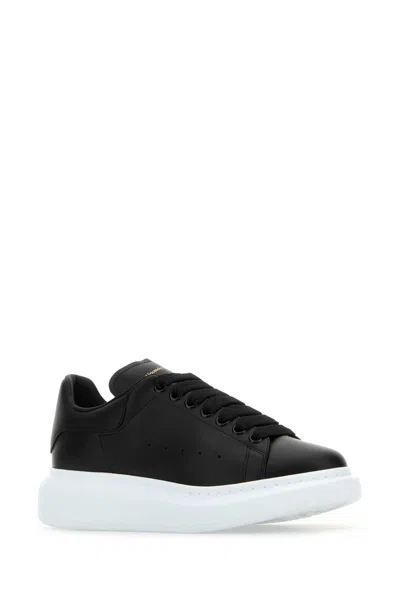 Alexander Mcqueen Black Low Top Sneakers With Logo Lettering On Tongue And Heel In Leather Woman In Multi
