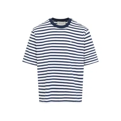 Ami Alexandre Mattiussi Ami Paris White And Blue Mariniere Boxy Fit Cotton T-shirt In Multi