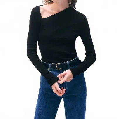White + Warren Superfine Merino Assymetrical Top In Black