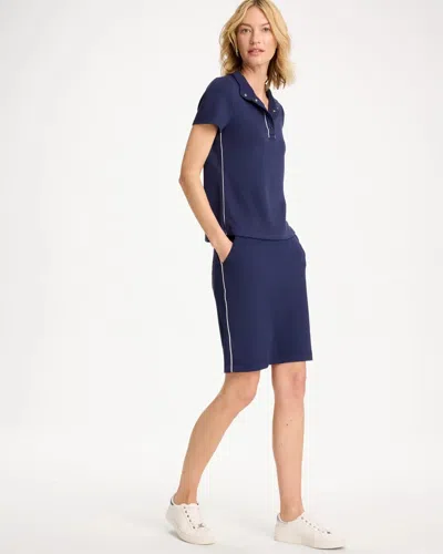 Chico's Soft Pique Piped Pullover In Blue In Blue