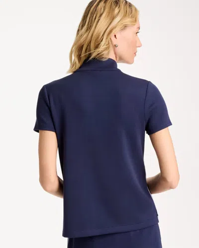 Chico's Soft Pique Piped Pullover In Blue In Blue