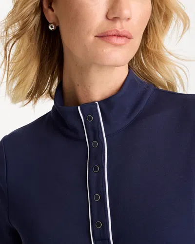 Chico's Soft Pique Piped Pullover In Blue In Blue