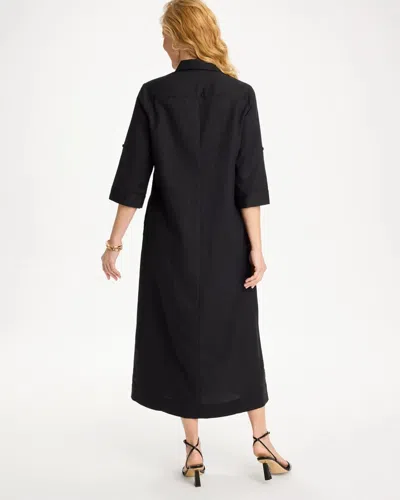 Chico's Petite Embellished Linen-cotton Shirtdress In Black In Blue