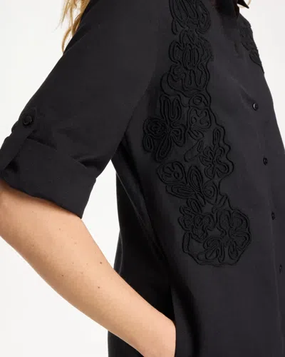 Chico's Petite Embellished Linen-cotton Shirtdress In Black In Blue