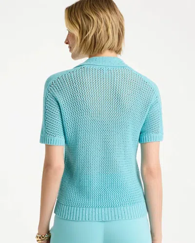 Chico's Sequin Pointelle Pullover Polo Sweater In Bondi Blue In Blue