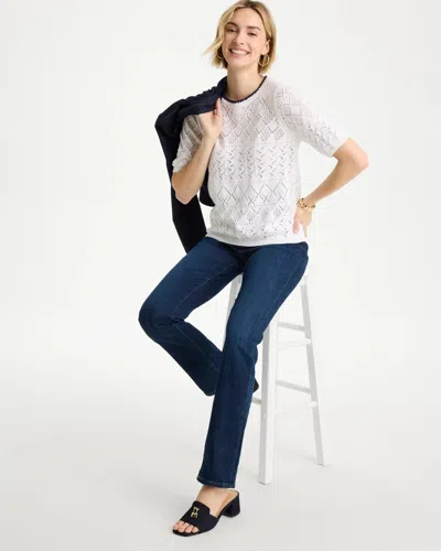 Chico's Pointelle Blanket-stitch Pullover Sweater In White In White
