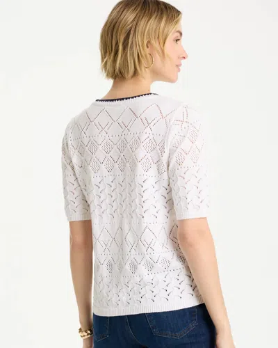 Chico's Pointelle Blanket-stitch Pullover Sweater In White In White