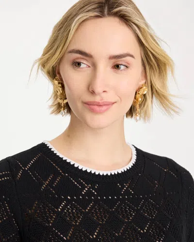 Chico's Pointelle Blanket-stitch Pullover Sweater In Black In Black