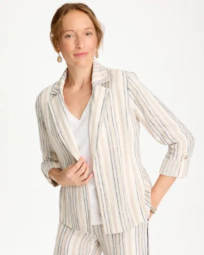 Chico's Striped Linen Roll Sleeve Blazer In Neutral | ModeSens