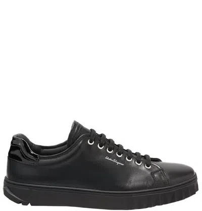 Ferragamo Cube Leather Sneakers In Black