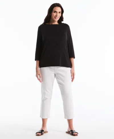 Rafaella Plus Size Boat Neck Pull-on Top In Black