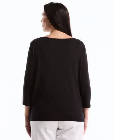 Rafaella Plus Size Boat Neck Pull-on Top In Black