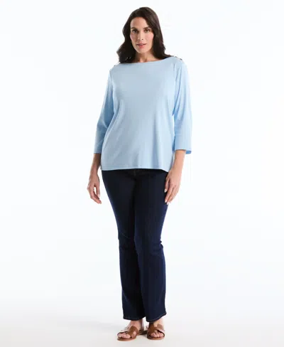Rafaella Plus Size Boat Neck Pull-on Top In Blue