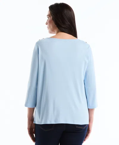 Rafaella Plus Size Boat Neck Pull-on Top In Blue