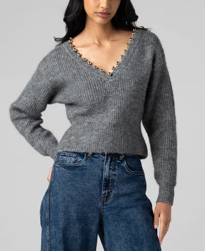 Blanknyc Silver Lining Metallic Trim Sweater In Gray