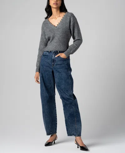 Blanknyc Silver Lining Metallic Trim Sweater In Gray