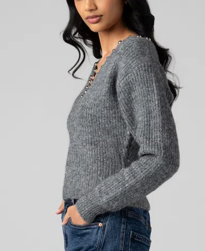 Blanknyc Silver Lining Metallic Trim Sweater In Gray
