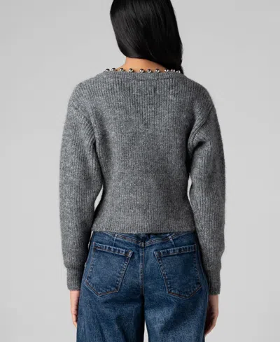 Blanknyc Silver Lining Metallic Trim Sweater In Gray