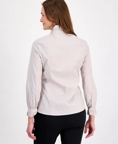 Anne Klein Ruffle Button Down Shirt In Neutral