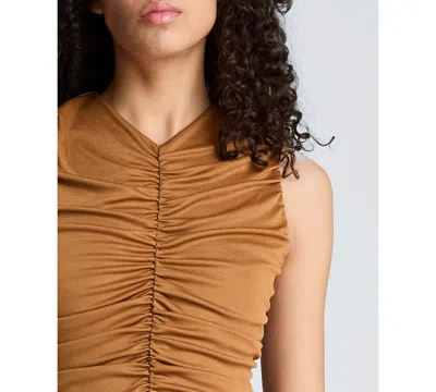 Kenneth Cole Drawstring Ruched A-line Midi Milano Jersey Dress In Multi