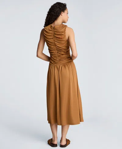 Kenneth Cole Drawstring Ruched A-line Midi Milano Jersey Dress In Multi