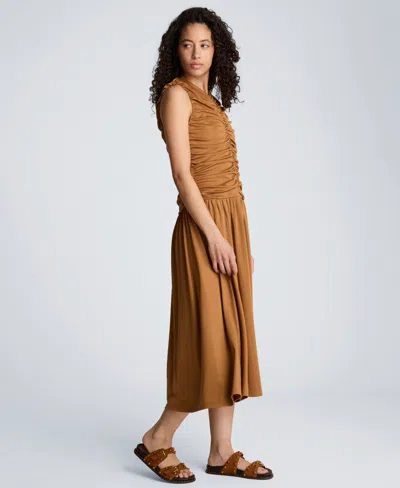Kenneth Cole Drawstring Ruched A-line Midi Milano Jersey Dress In Multi