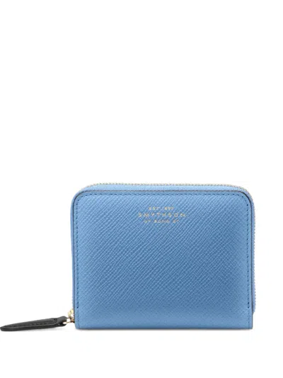 Smythson Small Zip Around Purse In Panama In Nile Blue
