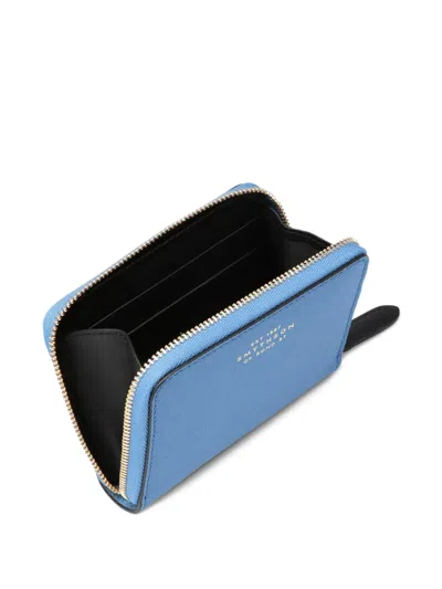 Smythson Small Zip Around Purse In Panama In Nile Blue