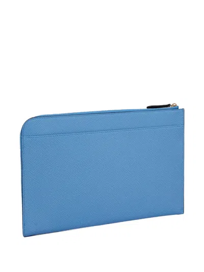 Smythson Mens Panama Leather Slim Pouch Nile Blue