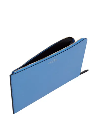 Smythson Mens Panama Leather Slim Pouch Nile Blue