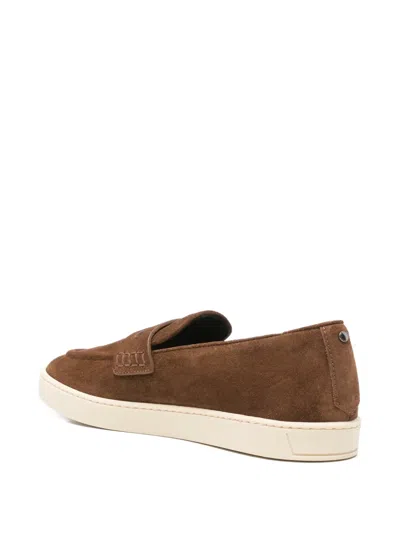 Canali Burnt Brown Suede Penny Loafers With Gunmetal Rivet In Multi