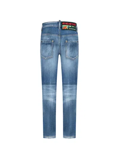 Dsquared2 Distressed Patch Denim Jeans In Blue