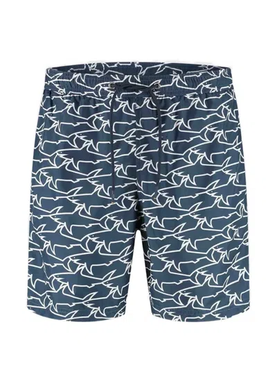 Paul & Shark Swimwear Portofino With Iconic Sharks Waves Print In Gray