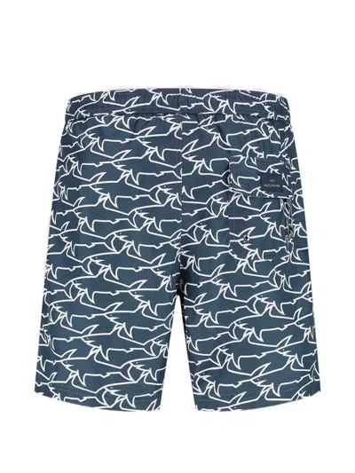 Paul & Shark Swimwear Portofino With Iconic Sharks Waves Print In Gray