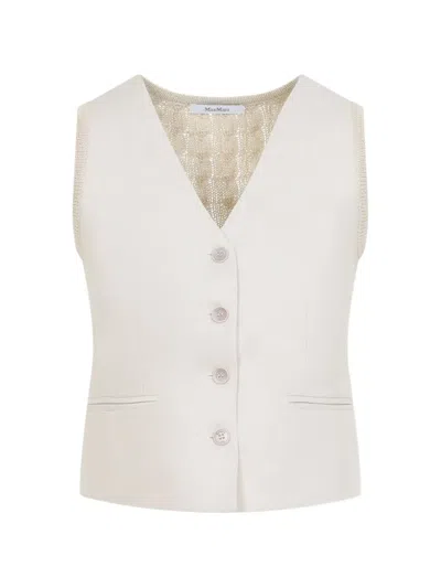 Max Mara Beige Linen And Cable Knit Mxmcalibri Vest In White