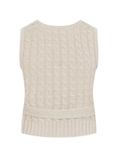 Max Mara Beige Linen And Cable Knit Mxmcalibri Vest In White