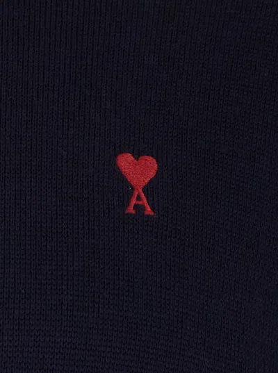 Ami Alexandre Mattiussi Ami Paris Men Blue Crewneck Sweater With Adc Embroidery On The Front In Wool Blend Man