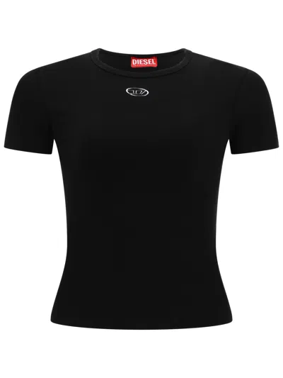 Diesel Women Black T-shirt With Logo On The Front And Ribbed Design In Cotton Woman