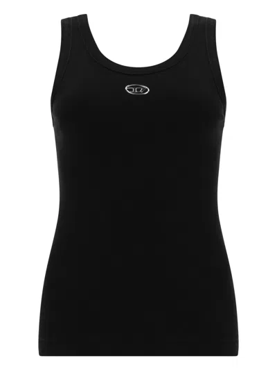 Diesel Black Tank Top With Logo On The Front And Ribbed Design In Cotton Woman In Blue