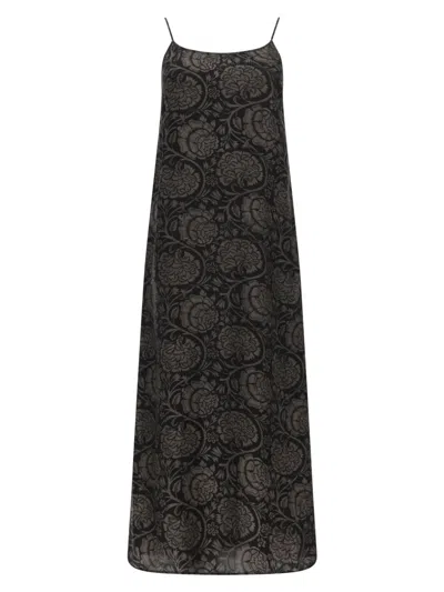 Uma Wang Long Dress Anaya Maxi Spaghetti Straps Floral In Black