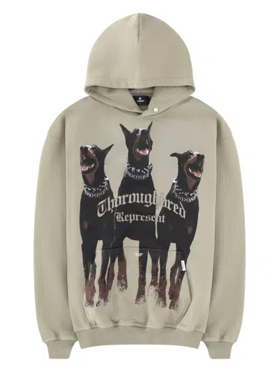 Represent Green Hoodie With Fixed Hood And Maxi Print On The Front In Cotton Man In Gray