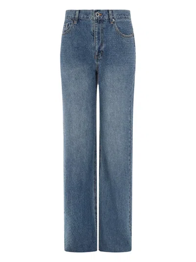 Self-portrait Womens Self Portrait Rhinestone Straight-leg Denim Jeans In Blue