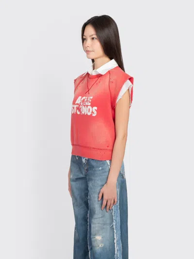 Acne Studios Distressed Graphic Top In Red
