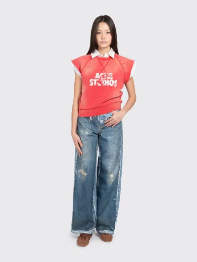 Acne Studios Distressed Graphic Top In Red