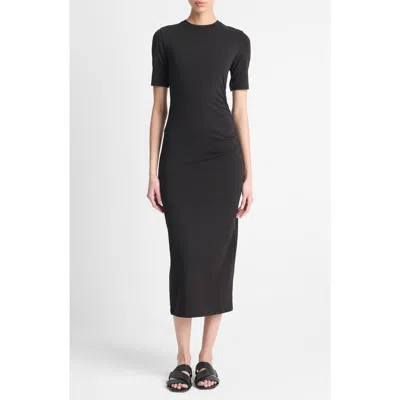 Vince Short-sleeve Ruched Jersey Midi Dress In Black