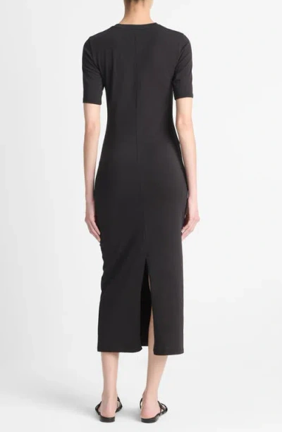 Vince Short-sleeve Ruched Jersey Midi Dress In Black