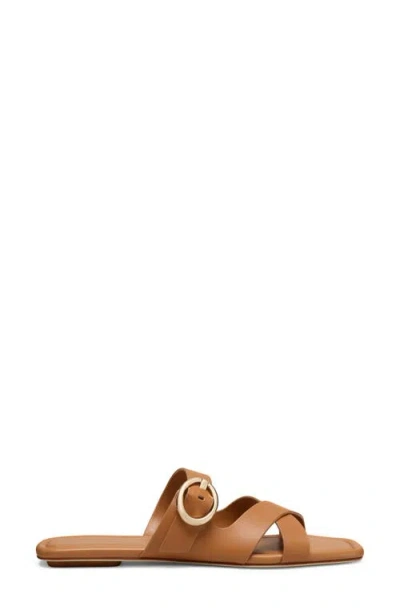 Stuart Weitzman Villa Leather Slide Sandals In Brown