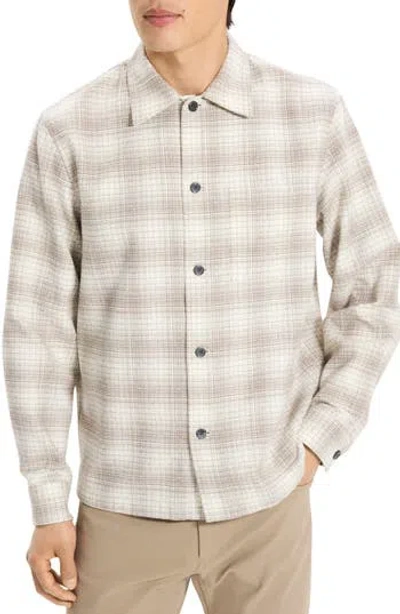 Theory Textured Cotton Button-up Shirt In Neutral
